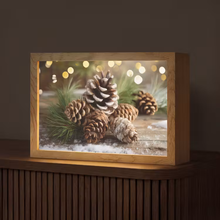 Dennenappels - Kerstsfeer - Bruin - Groen Light Box met kabel (Tafellamp) klein -z3d_website