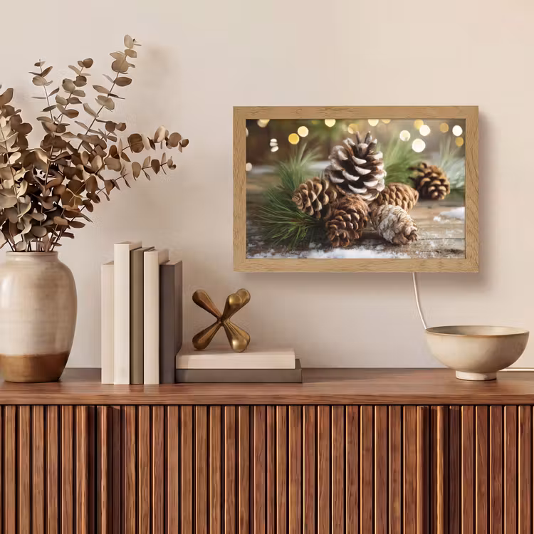 Dennenappels - Kerstsfeer - Bruin - Groen Light Box met kabel (Tafellamp) klein -sfeer2