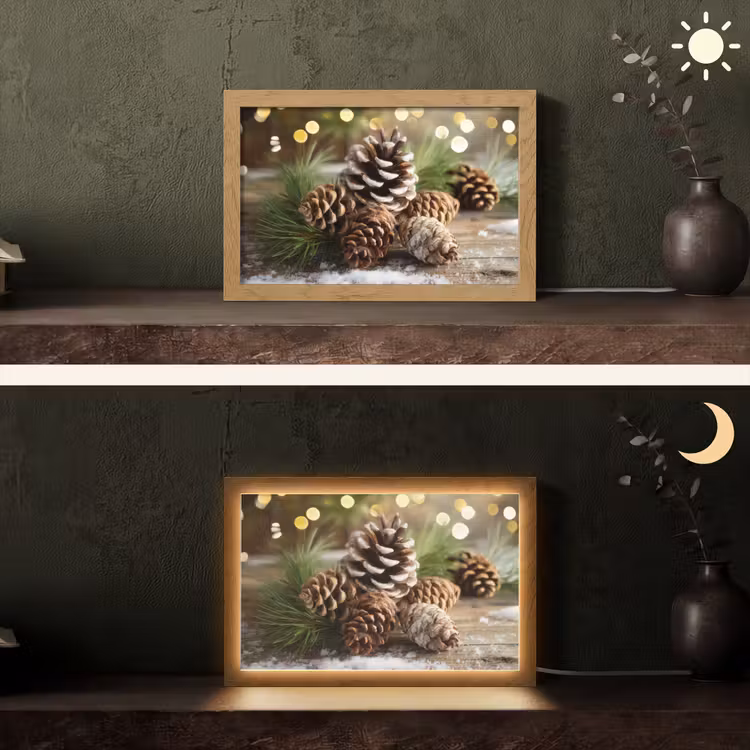 Dennenappels - Kerstsfeer - Bruin - Groen Light Box met kabel (Tafellamp) klein -sfeer3