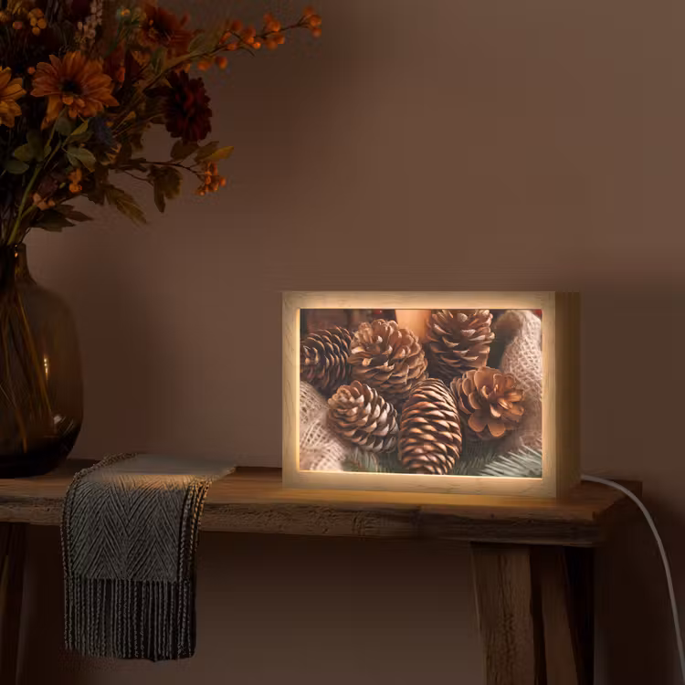 Dennenappels - Boom - Winter - Natuur - Bruin Light Box met kabel (Tafellamp) klein -sfeer4