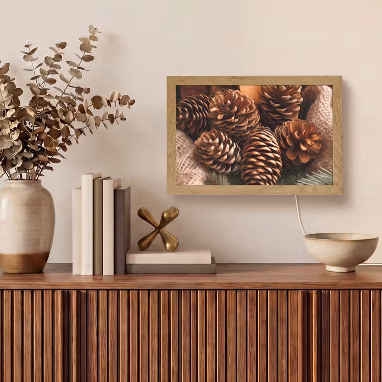 Dennenappels - Boom - Winter - Natuur - Bruin Light Box met kabel (Tafellamp) klein -sfeer2