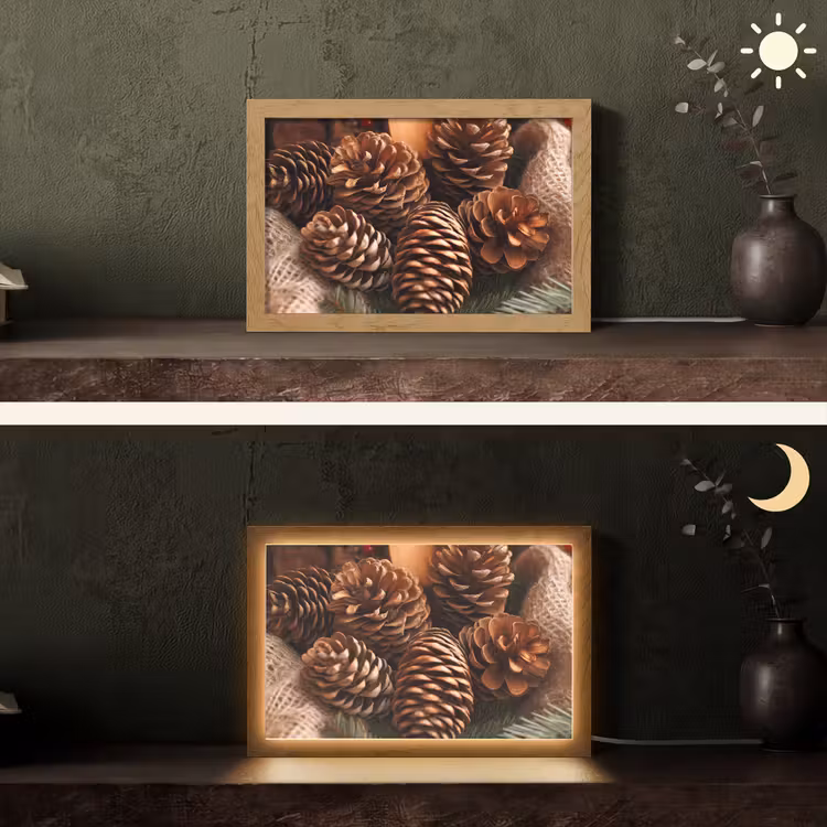 Dennenappels - Boom - Winter - Natuur - Bruin Light Box met kabel (Tafellamp) klein -sfeer3