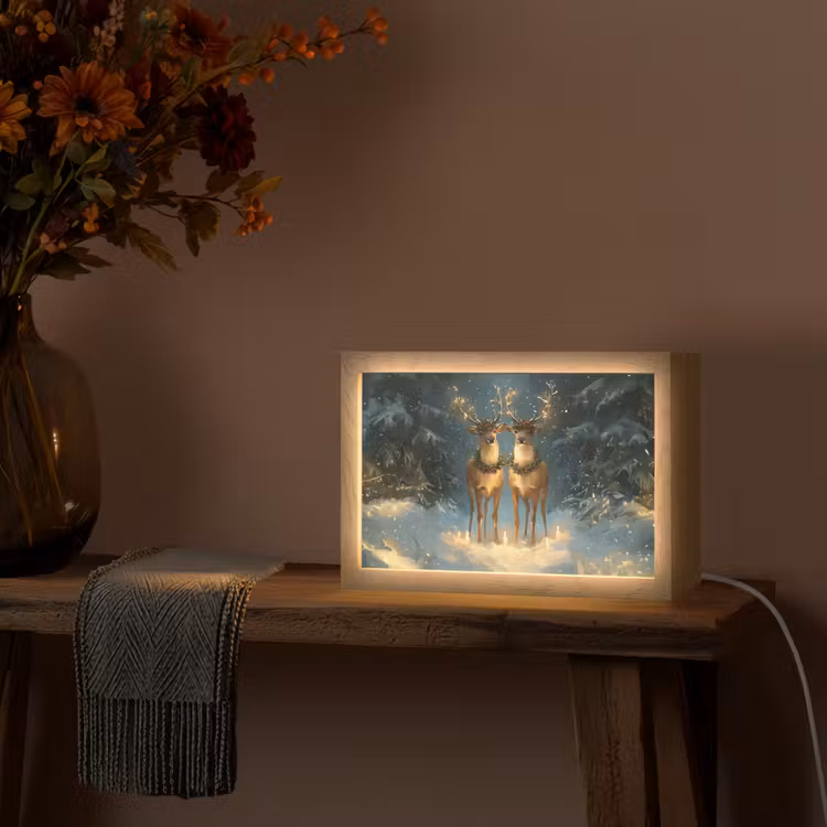 Dennensprookje - Rendier - Nacht Light Box met kabel (Tafellamp) klein -sfeer4