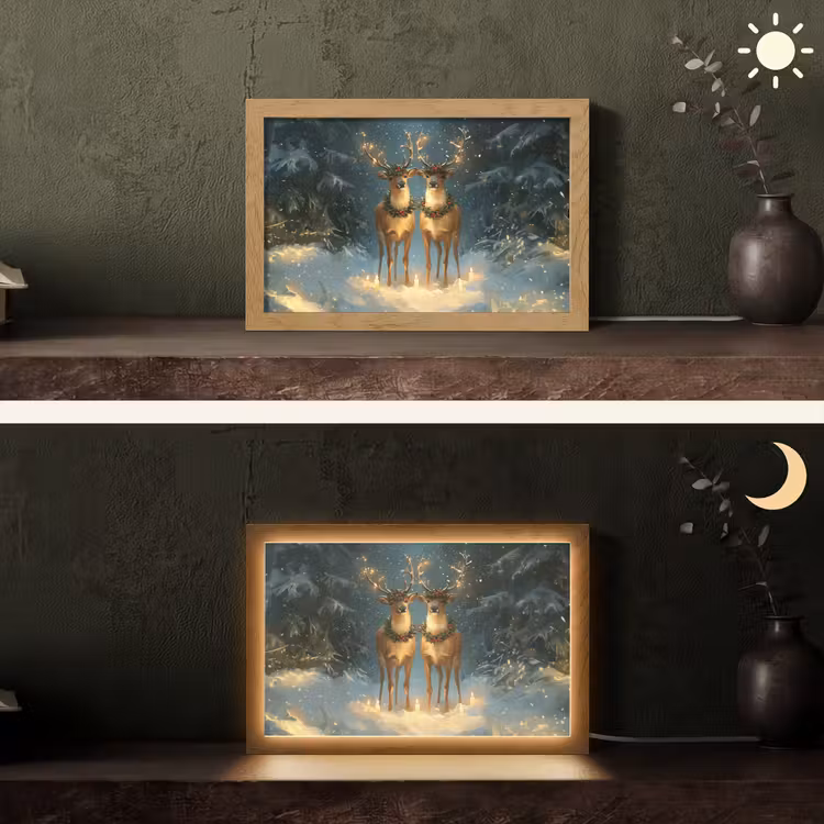 Dennensprookje - Rendier - Nacht Light Box met kabel (Tafellamp) klein -sfeer3