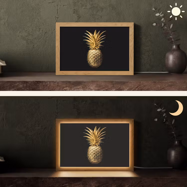 Ananas - Zwart - Goud - Luxe Light Box met kabel (Tafellamp) klein -sfeer3
