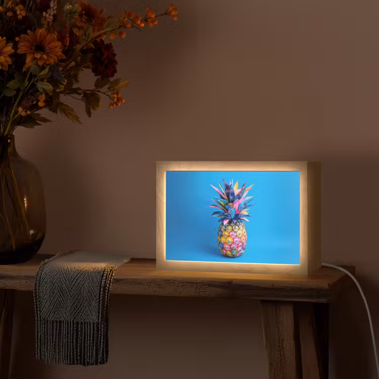 Ananas - Blauw - Tropisch - Vrolijk Light Box met kabel (Tafellamp) klein -sfeer4