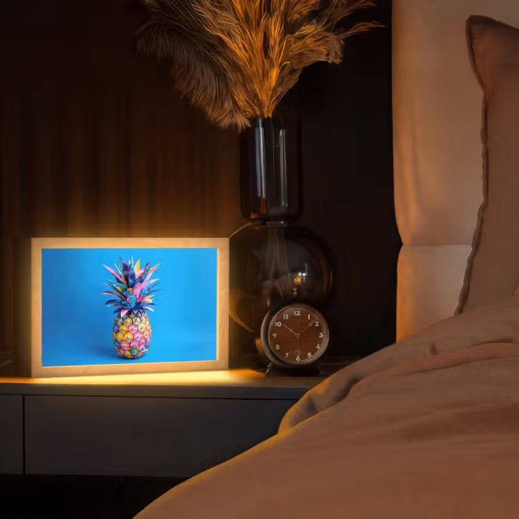 Ananas - Blauw - Tropisch - Vrolijk Light Box met kabel (Tafellamp) klein -sfeer1