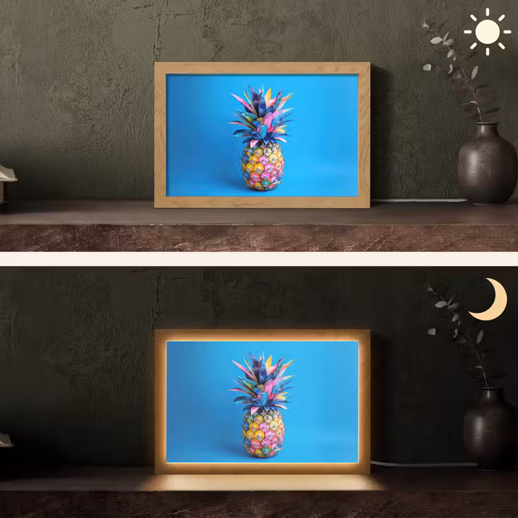 Ananas - Blauw - Tropisch - Vrolijk Light Box met kabel (Tafellamp) klein -sfeer3