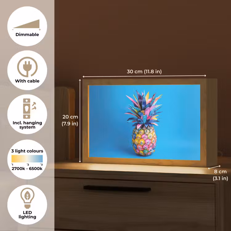 Ananas - Blauw - Tropisch - Vrolijk Light Box met kabel (Tafellamp) klein -USP_EN