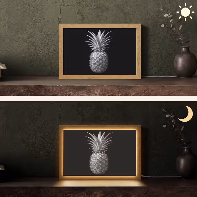 Ananas - Gedetailleerd - Bladeren Light Box met kabel (Tafellamp) klein -sfeer3