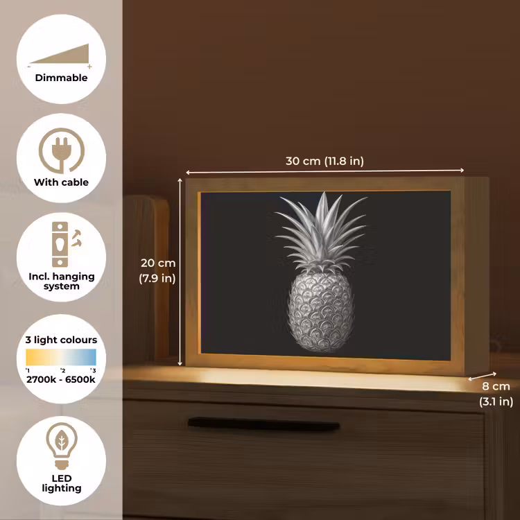 Ananas - Gedetailleerd - Bladeren Light Box met kabel (Tafellamp) klein -USP_EN