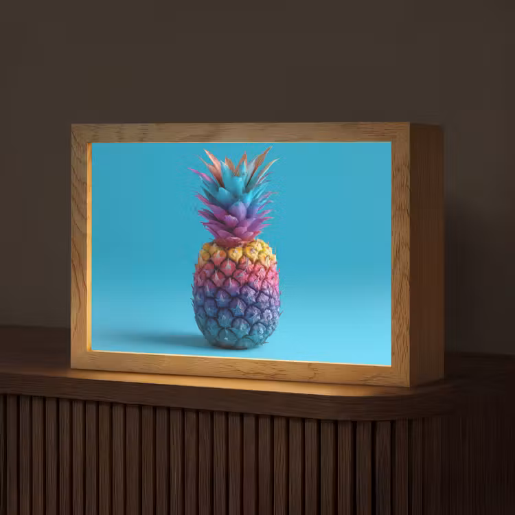 Ananas - Regenboog - Blauw - Popart Light Box met kabel (Tafellamp) klein -z3d_website