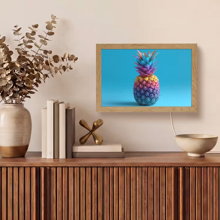 Ananas - Regenboog - Blauw - Popart Light Box met kabel (Tafellamp) klein -sfeer2