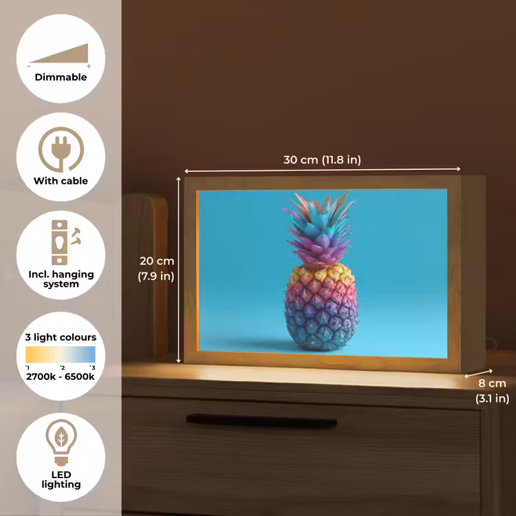 Ananas - Regenboog - Blauw - Popart Light Box met kabel (Tafellamp) klein -USP_EN