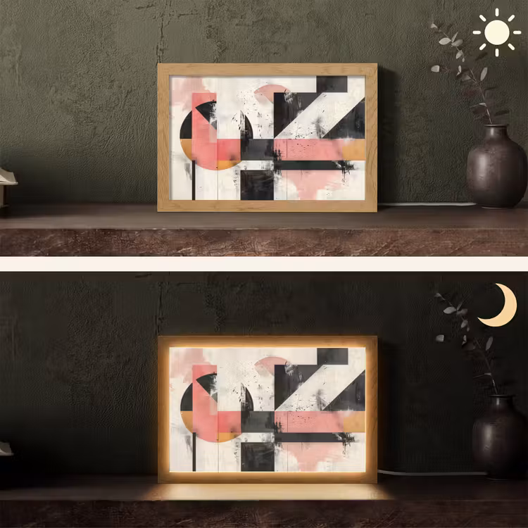 Roze - Abstract - Aesthetic - Modern - Vormen Light Box met kabel (Tafellamp) klein -sfeer3