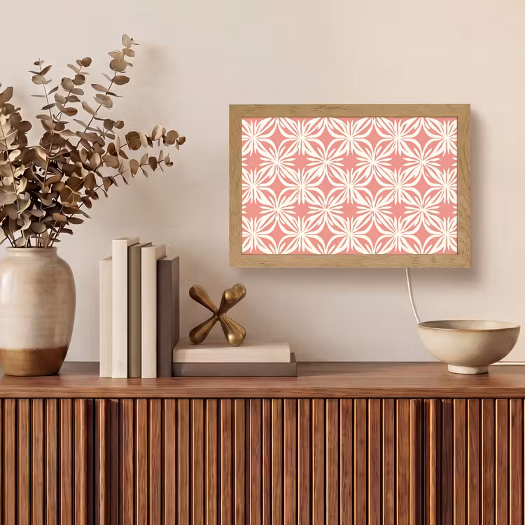Roze - Bloemenmotief - Wit - Modern Light Box met kabel (Tafellamp) klein 924 -sfeer2