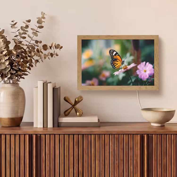 Roze bloemen - Vlinder - Zachte focus Light Box met kabel (Tafellamp) klein -sfeer2