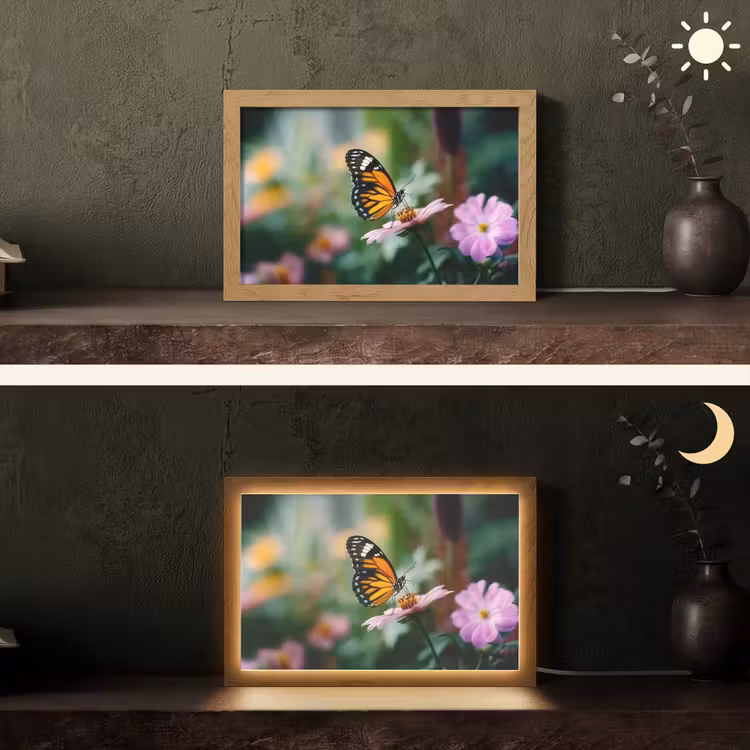 Roze bloemen - Vlinder - Zachte focus Light Box met kabel (Tafellamp) klein -sfeer3