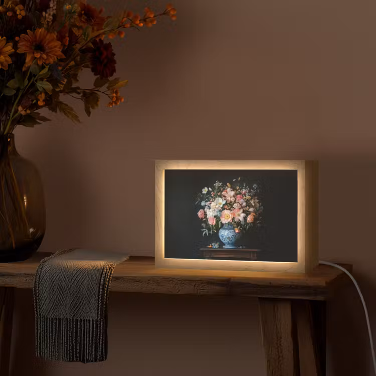 Roze - Bloemen - Vaas - Kleuren Light Box met kabel (Tafellamp) klein -sfeer4