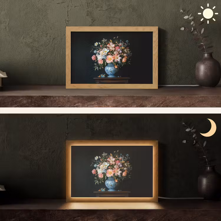 Roze - Bloemen - Vaas - Kleuren Light Box met kabel (Tafellamp) klein -sfeer3