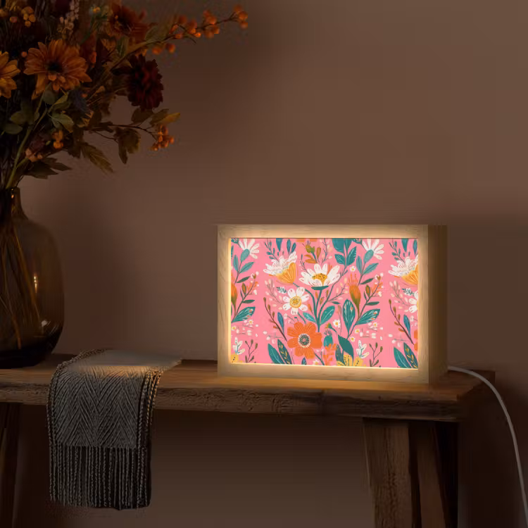 Roze - Bloemen - Wit - Oranje Light Box met kabel (Tafellamp) klein -sfeer4