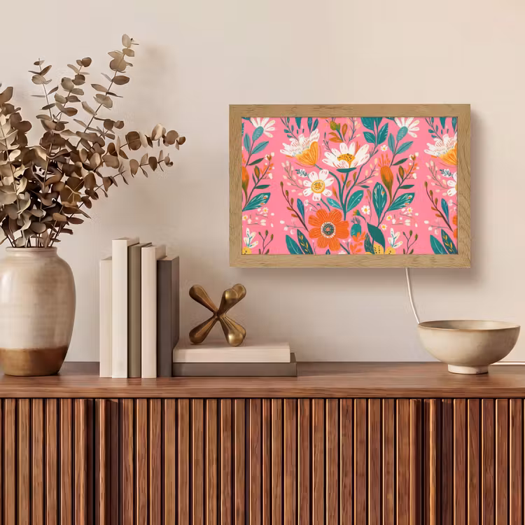 Roze - Bloemen - Wit - Oranje Light Box met kabel (Tafellamp) klein -sfeer2