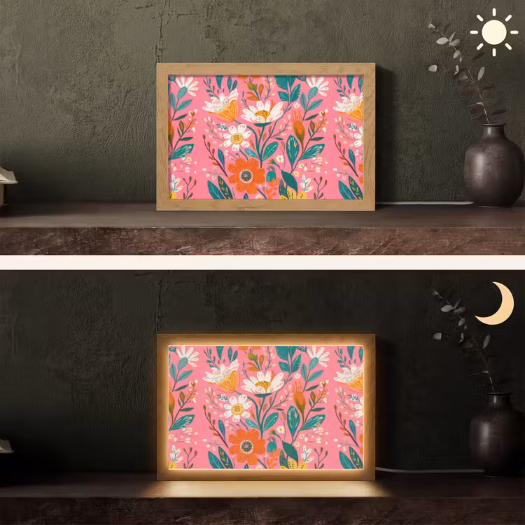 Roze - Bloemen - Wit - Oranje Light Box met kabel (Tafellamp) klein -sfeer3