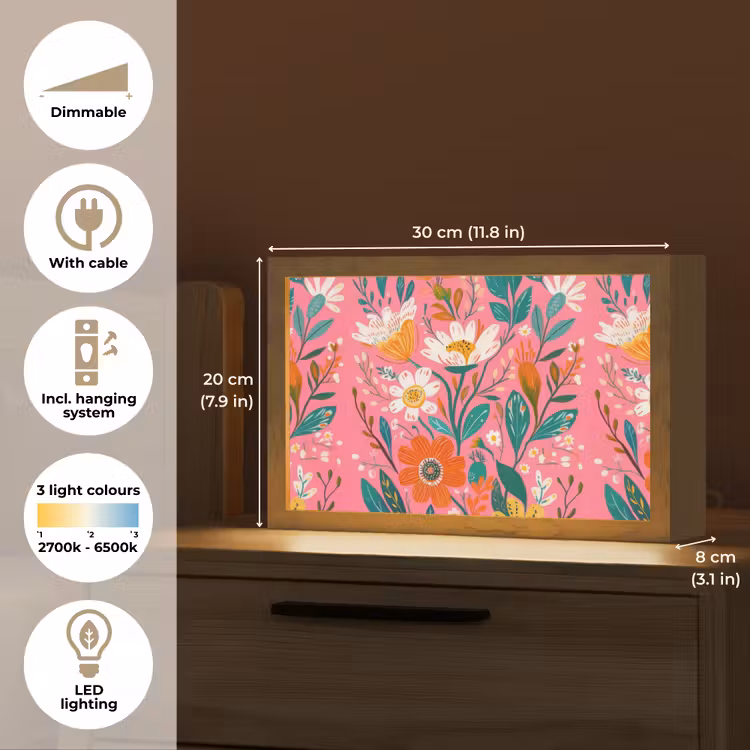 Roze - Bloemen - Wit - Oranje Light Box met kabel (Tafellamp) klein -USP_EN