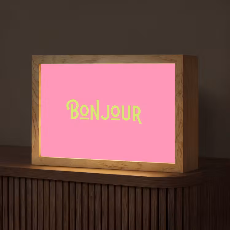 Roze - Groene Bonjour - art-deco Light Box met kabel (Tafellamp) klein -z3d_website
