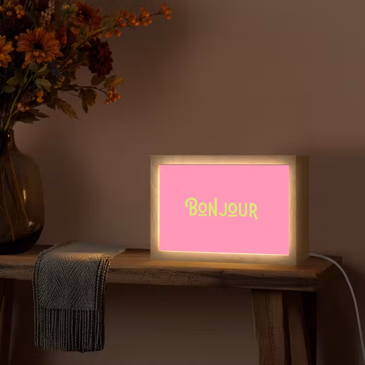 Roze - Groene Bonjour - art-deco Light Box met kabel (Tafellamp) klein -sfeer4