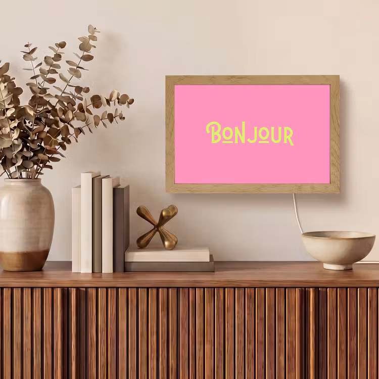 Roze - Groene Bonjour - art-deco Light Box met kabel (Tafellamp) klein -sfeer2