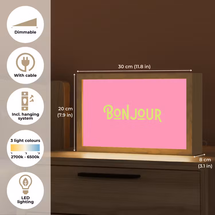 Roze - Groene Bonjour - art-deco Light Box met kabel (Tafellamp) klein -USP_EN