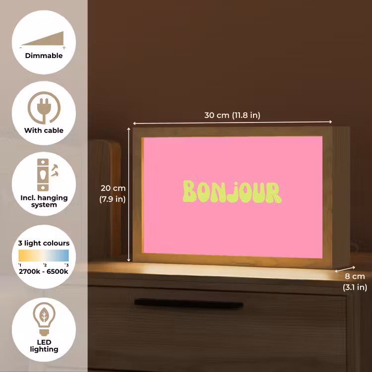 Roze - Groene bonjour - Organisch Light Box met kabel (Tafellamp) klein -USP_EN