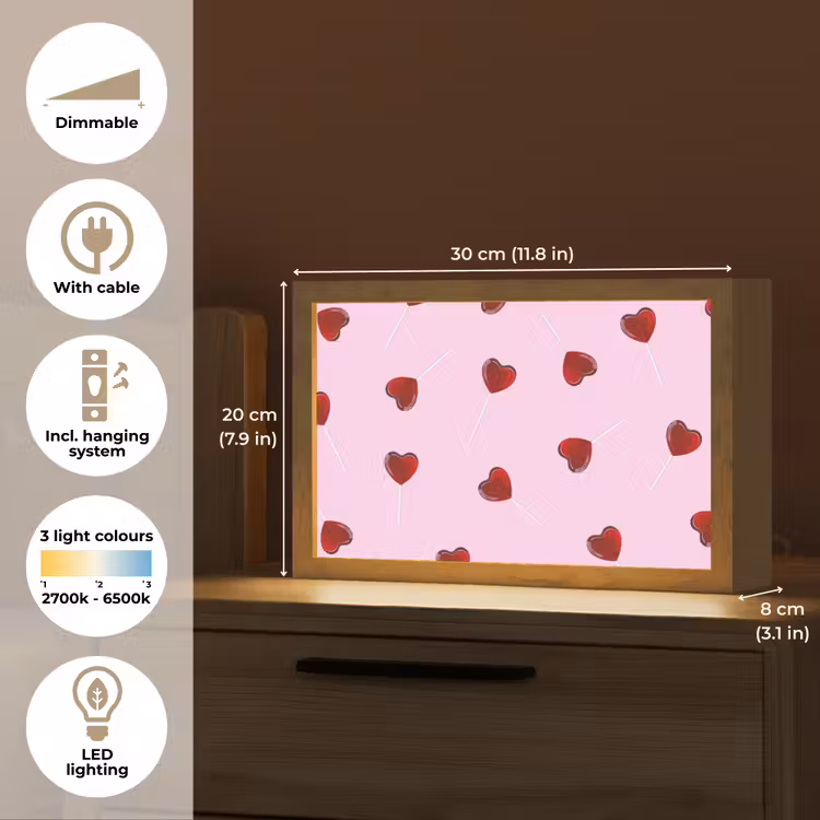 Roze - Hart - Lolly - Snoep Light Box met kabel (Tafellamp) klein -USP_EN
