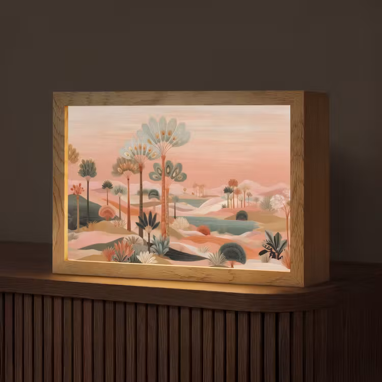 Roze landschap - Palmen - Water Light Box met kabel (Tafellamp) klein -z3d_website