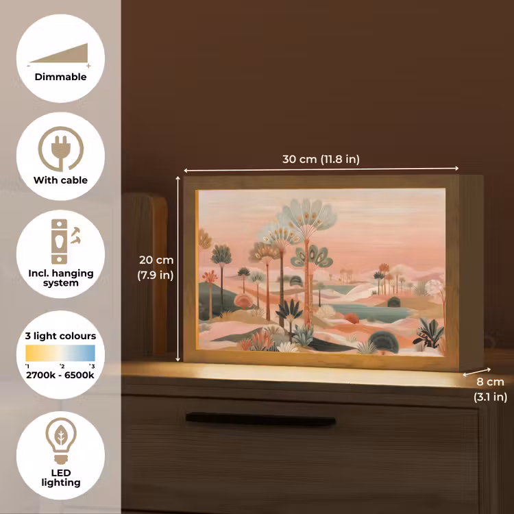 Roze landschap - Palmen - Water Light Box met kabel (Tafellamp) klein -USP_EN