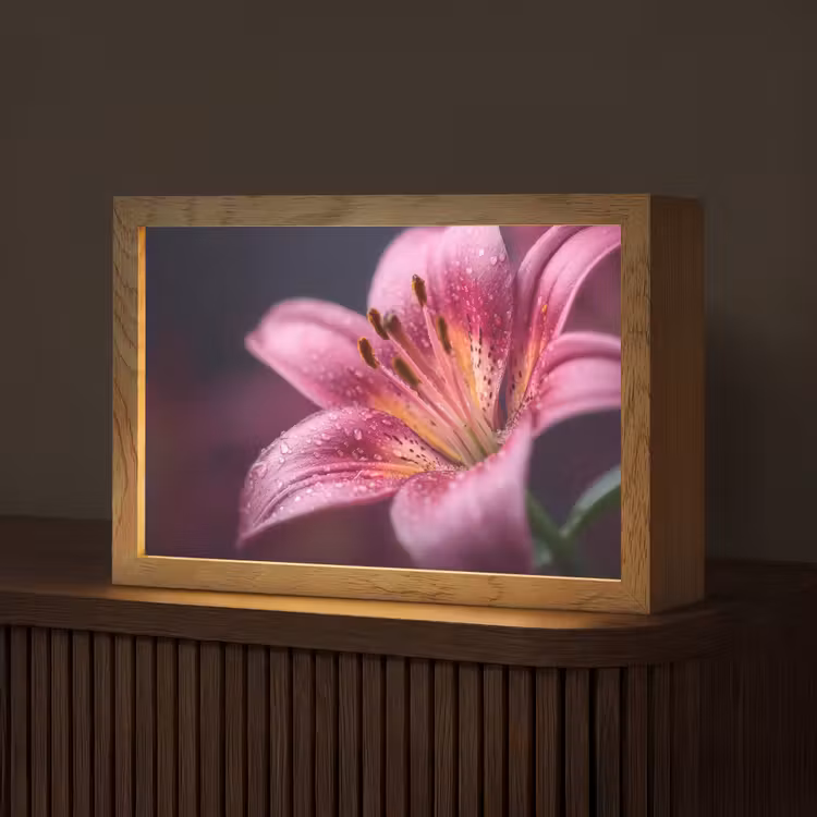 Roze - lelie - Dauwdruppels Light Box met kabel (Tafellamp) klein -z3d_website
