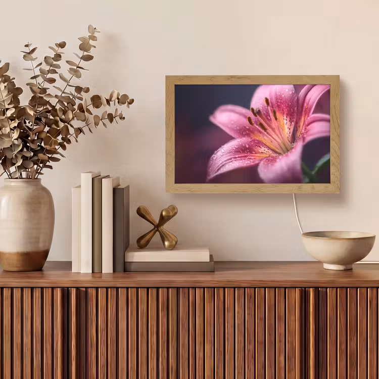Roze - lelie - Dauwdruppels Light Box met kabel (Tafellamp) klein -sfeer2