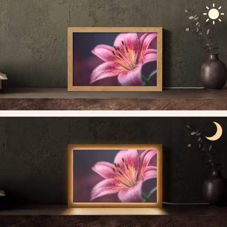 Roze - lelie - Dauwdruppels Light Box met kabel (Tafellamp) klein -sfeer3