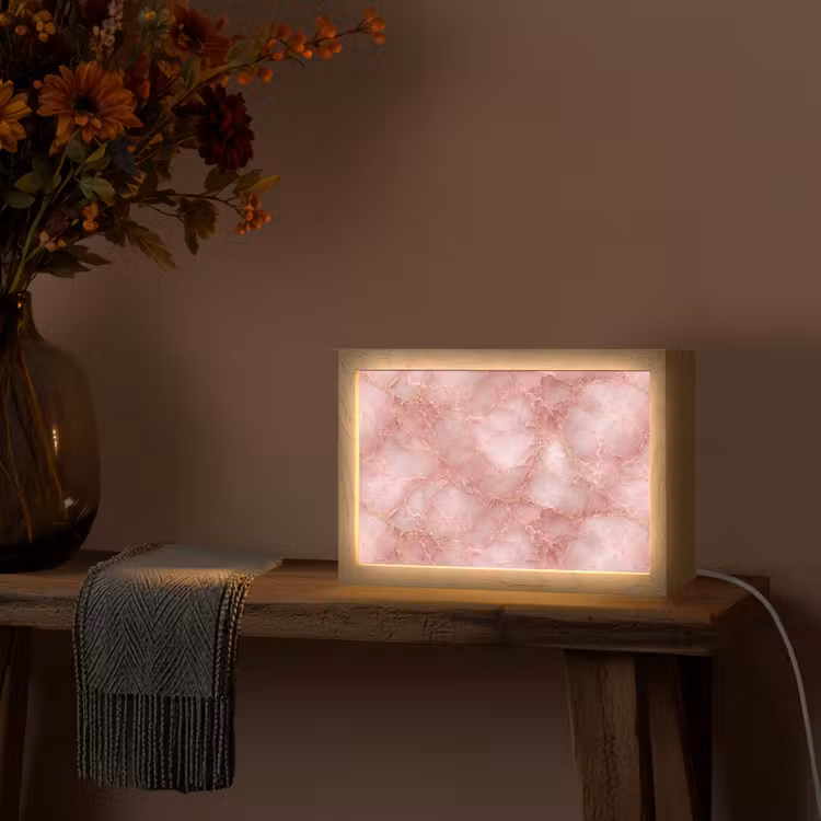 Roze - Kwarts - Goud - Marmer Light Box met kabel (Tafellamp) klein 924 -sfeer4