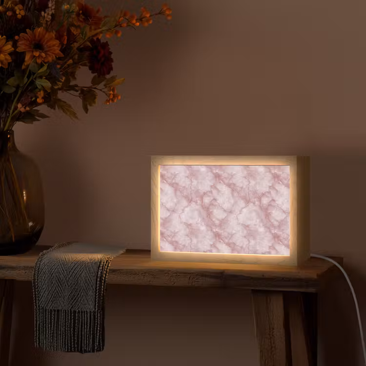 Roze - Kwartsmarmer - Aders Light Box met kabel (Tafellamp) klein 924 -sfeer4