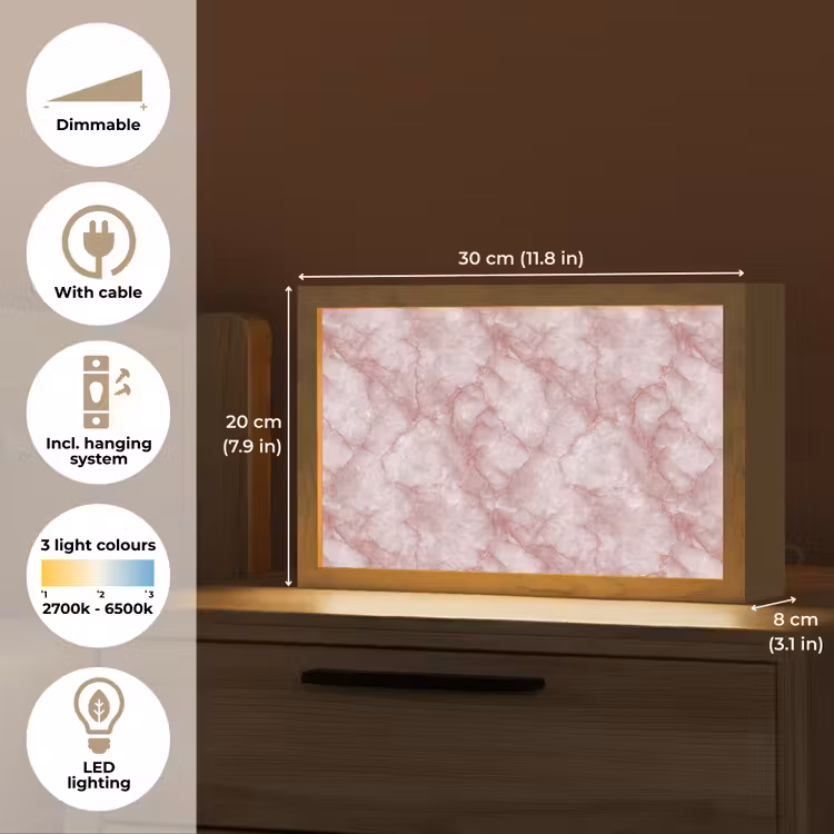 Roze - Kwartsmarmer - Aders Light Box met kabel (Tafellamp) klein 924 -USP_EN