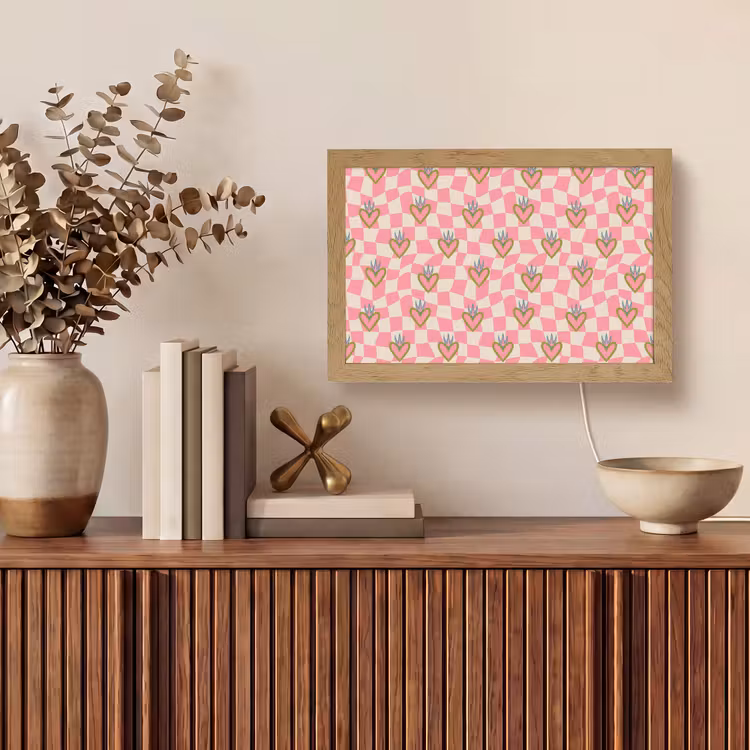 Roze - Retro - Patroon - Geblokt Light Box met kabel (Tafellamp) klein 924 -sfeer2