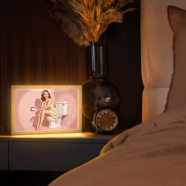 Roze - Retro - Vrouw Light Box met kabel (Tafellamp) klein -sfeer1