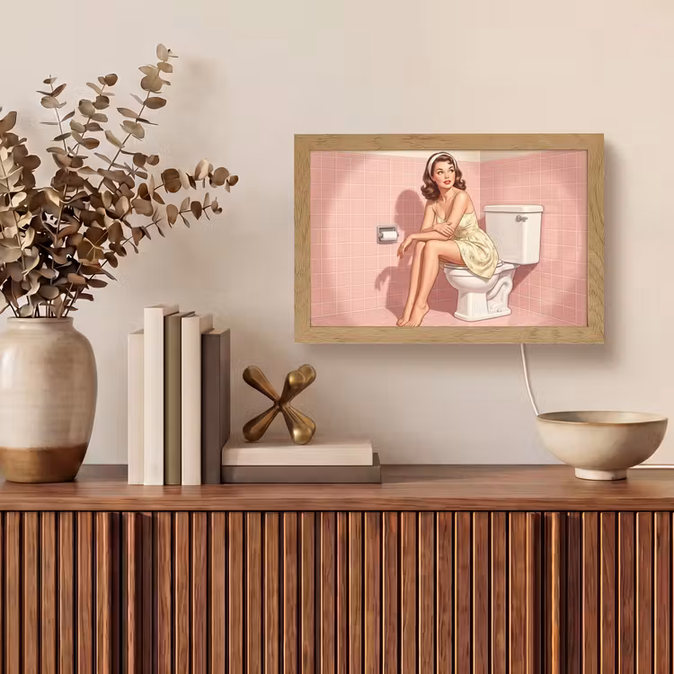 Roze - Retro - Vrouw Light Box met kabel (Tafellamp) klein -sfeer2