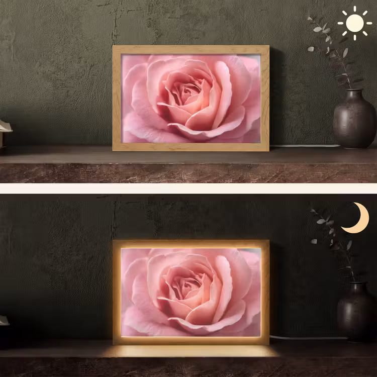 Roze - Roos - Romantisch Light Box met kabel (Tafellamp) klein -sfeer3
