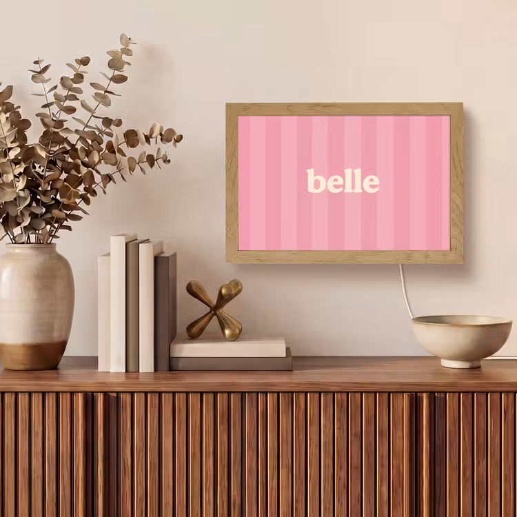 Roze - Gestreept - Belle Light Box met kabel (Tafellamp) klein -sfeer2