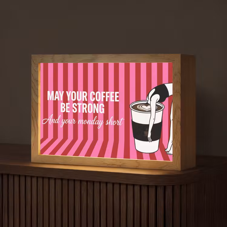 Roze - Strepen - Koffie - Maandag Light Box met kabel (Tafellamp) klein -z3d_website