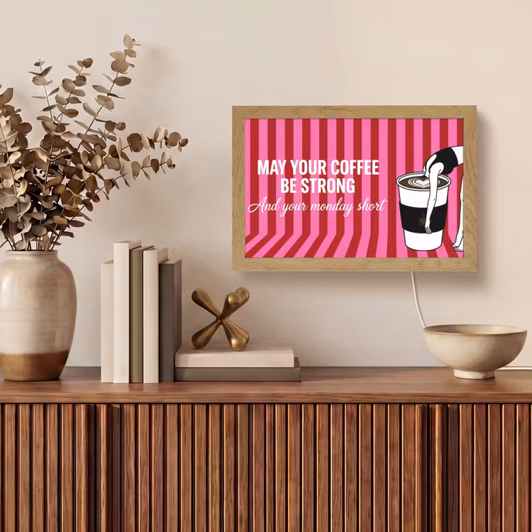 Roze - Strepen - Koffie - Maandag Light Box met kabel (Tafellamp) klein -sfeer2