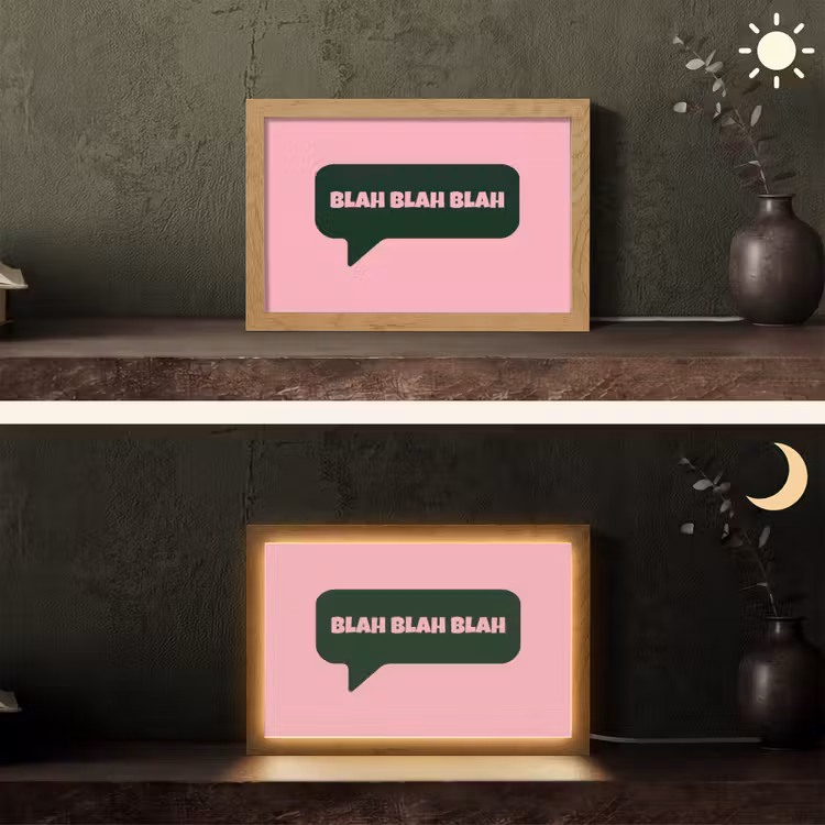Roze - Tekstwolk - Groen - BLAH BLAH BLAH Light Box met kabel (Tafellamp) klein -sfeer3